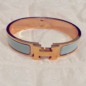 Authentic Hermes Baby Blue and Rose Gold Bangle *Excellent Condition
